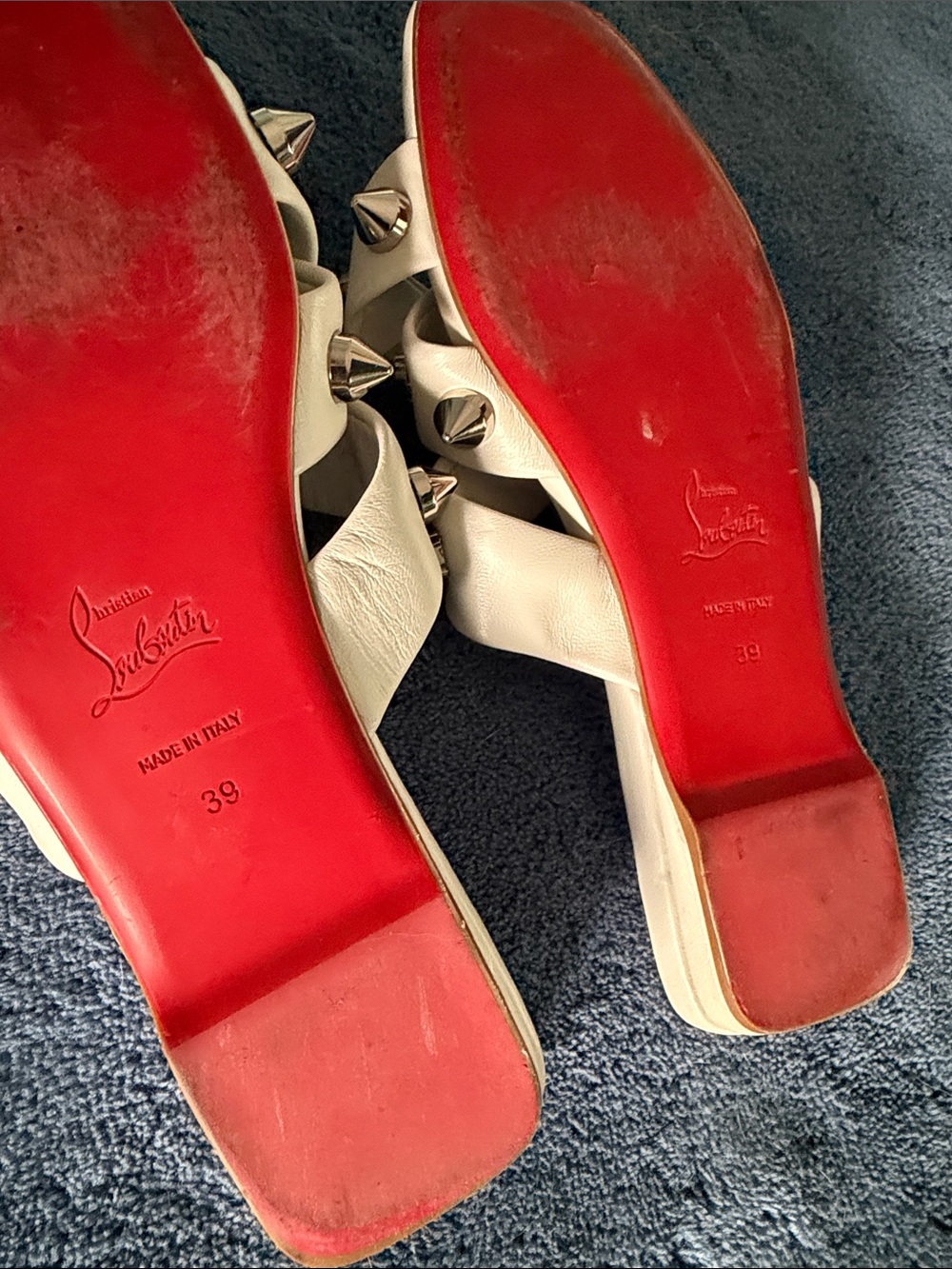 Christian Louboutin White Leather Spike-Embellished Slide Mules - Picture 3 of 4